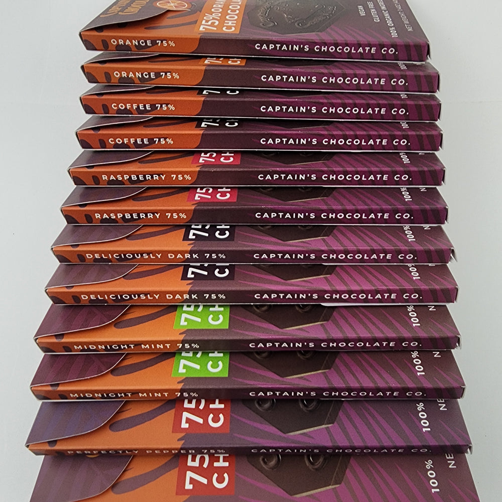 
                  
                    Captain's Organic Chocolate Bar Bundle 60%, 75% or 90%
                  
                