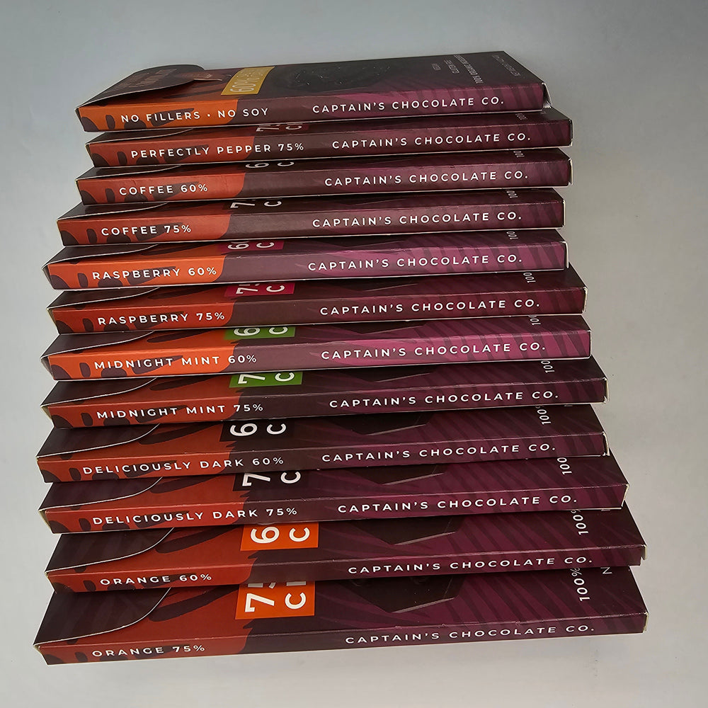 
                  
                    Captain's Organic Chocolate Bar Bundle 60%, 75% or 90%
                  
                