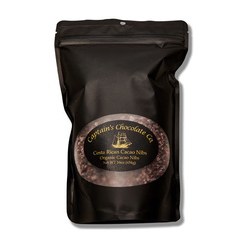 16oz bag of cacao nibs on a white background