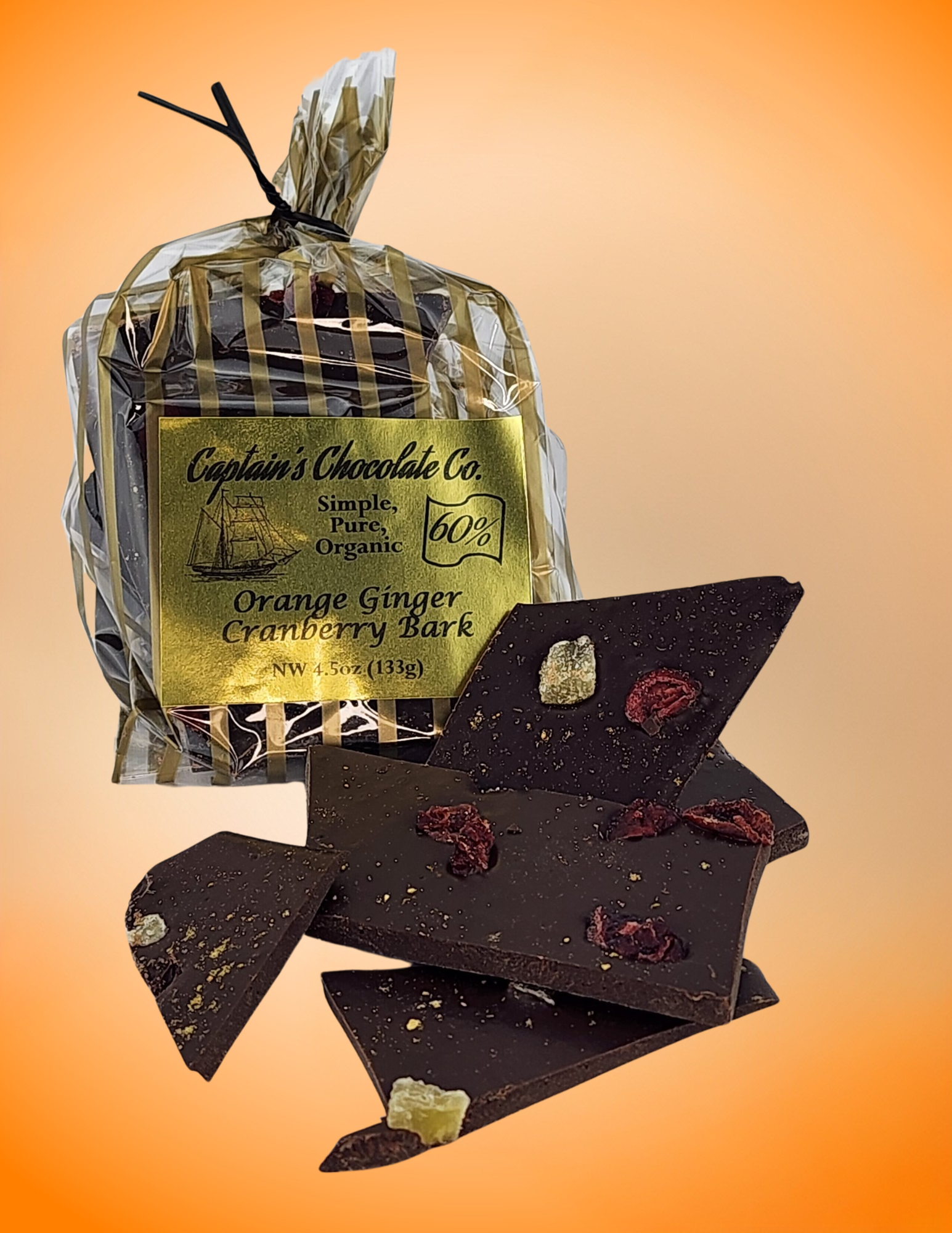 Orange Ginger Cranberry Chocolate Bark – Captain's Chocolate Orange Ginger Cranberry Chocolate Bark – Captain's Chocolate